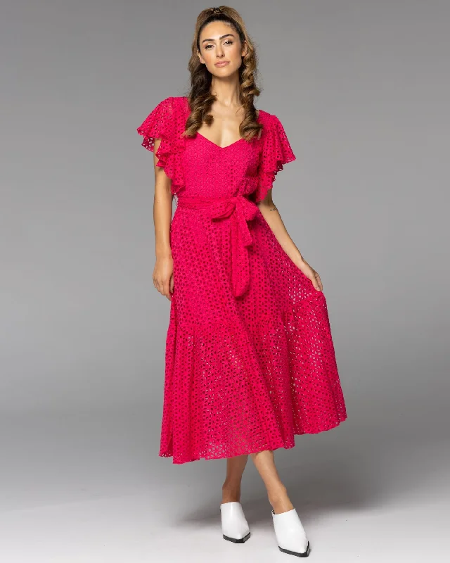 Fate Dream Lover Broderie Midi Dress Ruby Pink