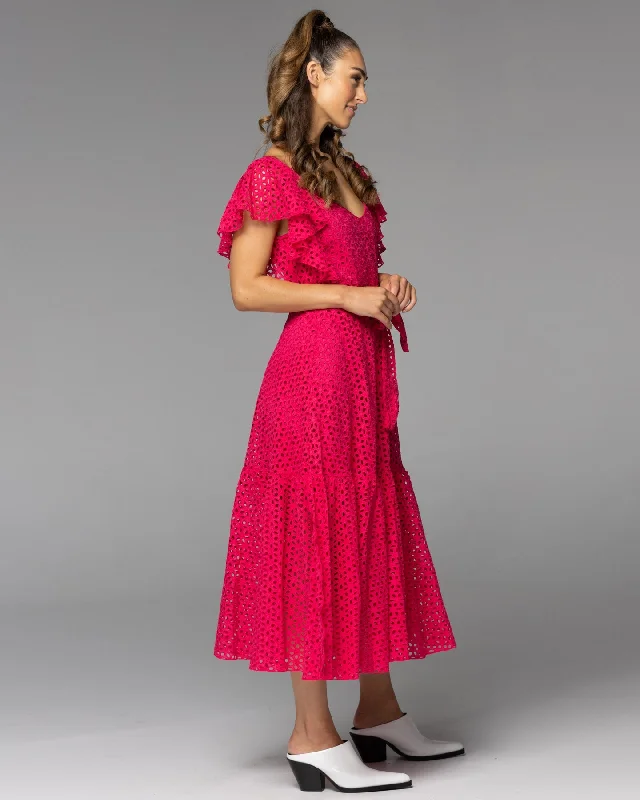 Fate Dream Lover Broderie Midi Dress Ruby Pink