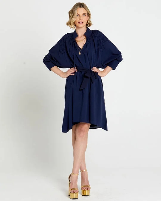 Fate Dreams Embroidered Midi Dress Navy