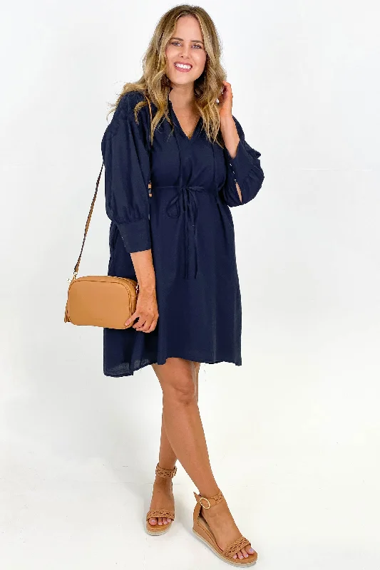 Fate Dreams Embroidered Midi Dress Navy