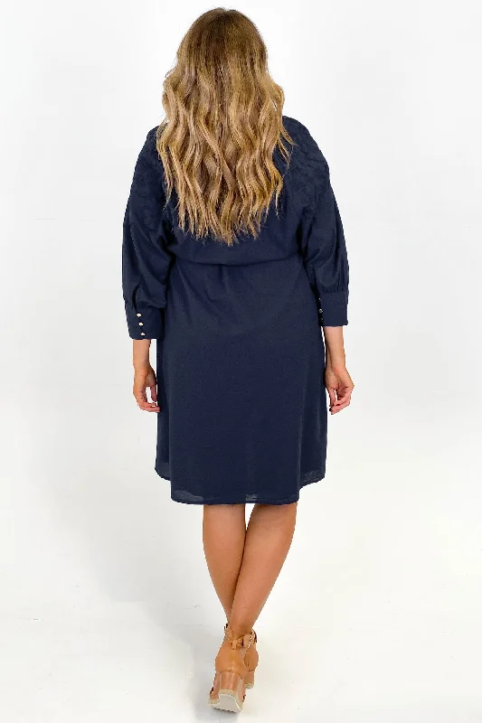 Fate Dreams Embroidered Midi Dress Navy