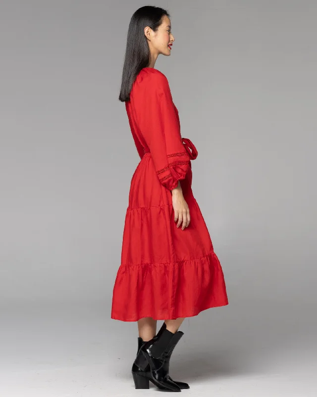 Fate Faraway Tiered Midi Dress Cherry Red