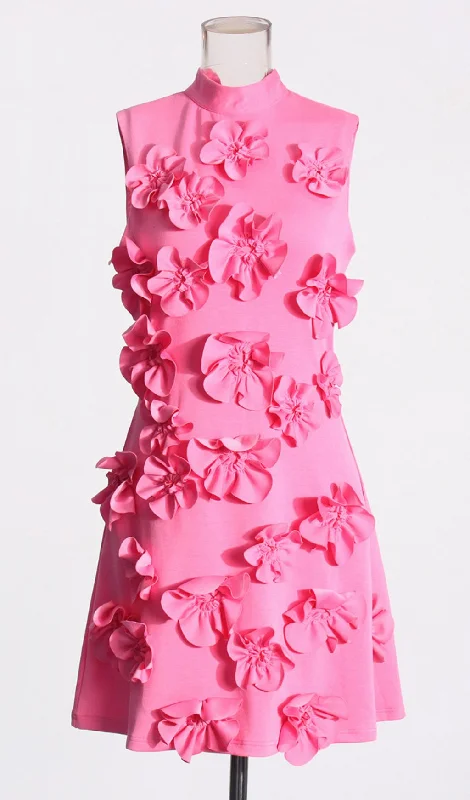 FLOWER EMBELLISHED MINI DRESS IN PINK