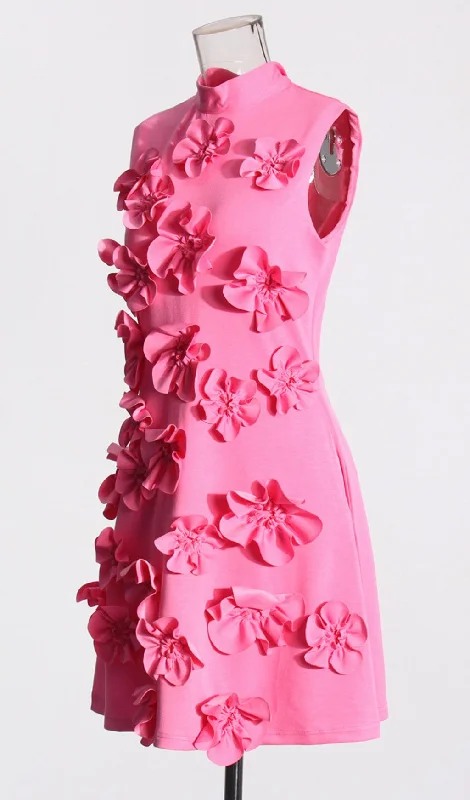 FLOWER EMBELLISHED MINI DRESS IN PINK