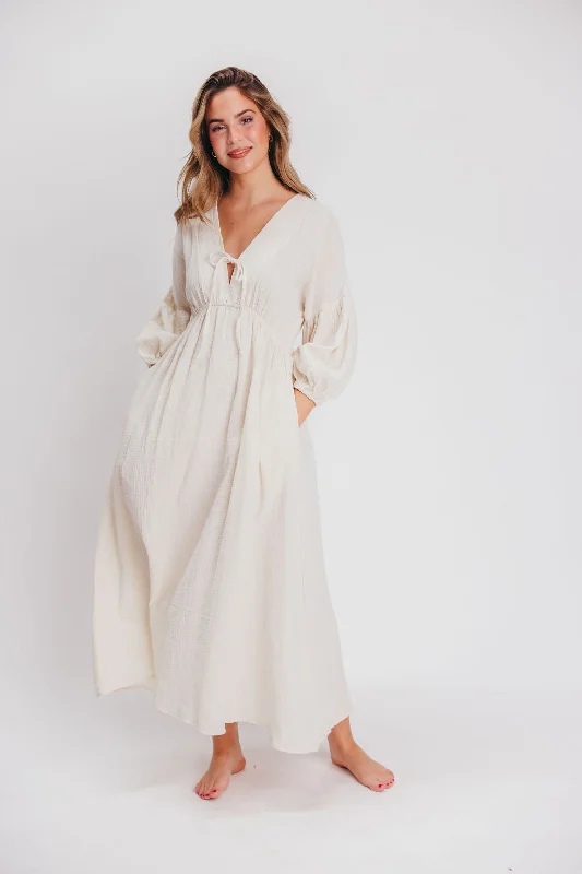 Hunter 100% Cotton Gauze Midi Dress in Soy - Bump Friendly (XS-XL)