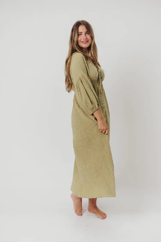 Hunter 100% Cotton Gauze Midi Dress in Thyme - Bump Friendly and Inclusive Sizing