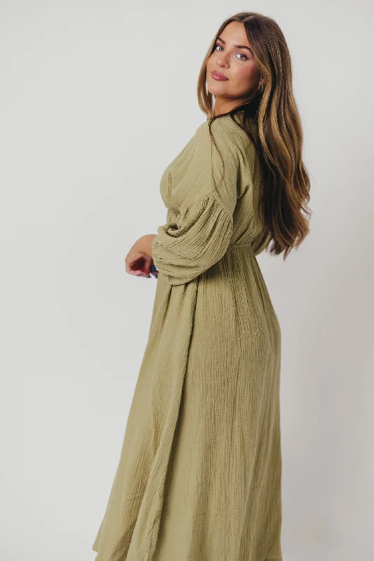 Hunter 100% Cotton Gauze Midi Dress in Thyme - Bump Friendly and Inclusive Sizing