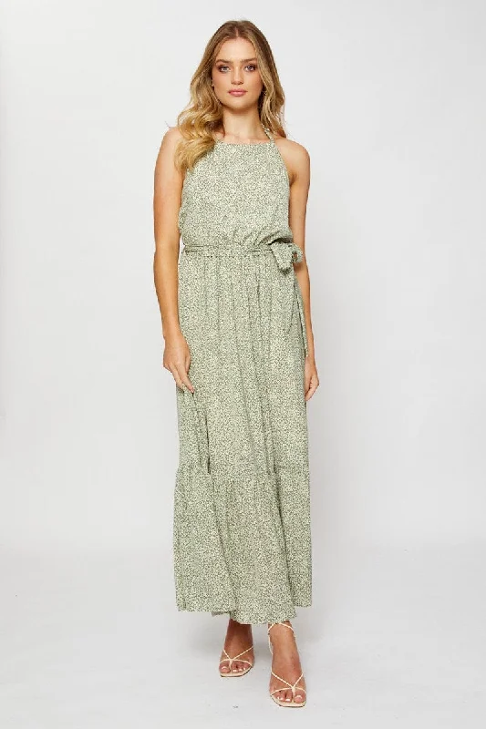 Geo Print Maxi Dress Halter Neck