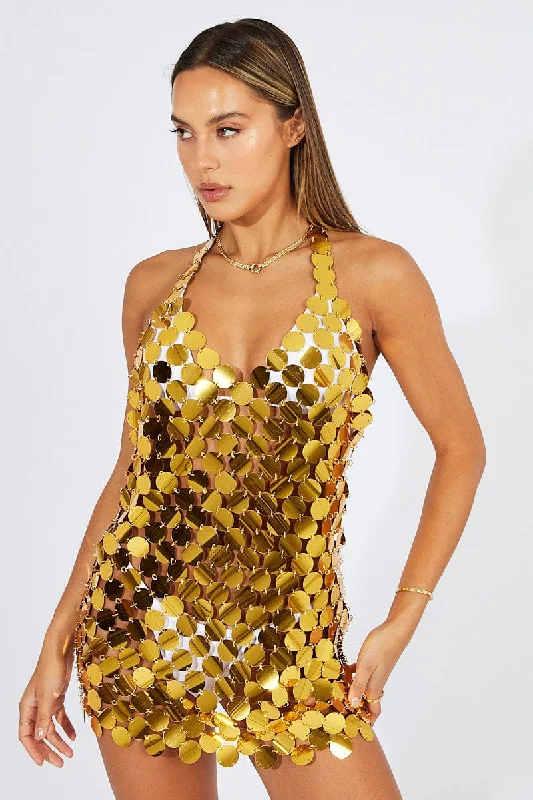 Gold Disc Sequin Bodycon Dress