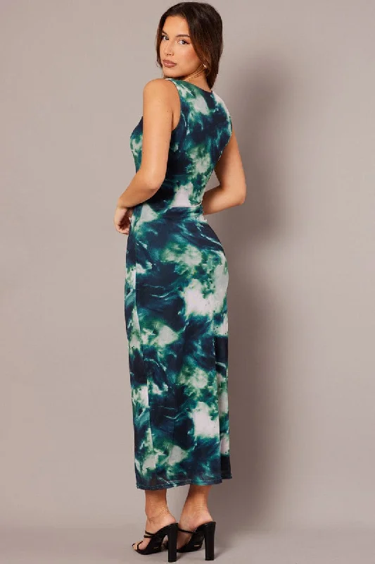 Green Abstract Bodycon Dress Sleeveless