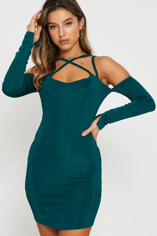 Green Bodycon Dress Long Sleeve Mini