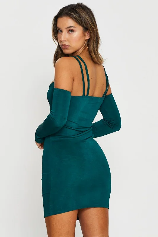 Green Bodycon Dress Long Sleeve Mini