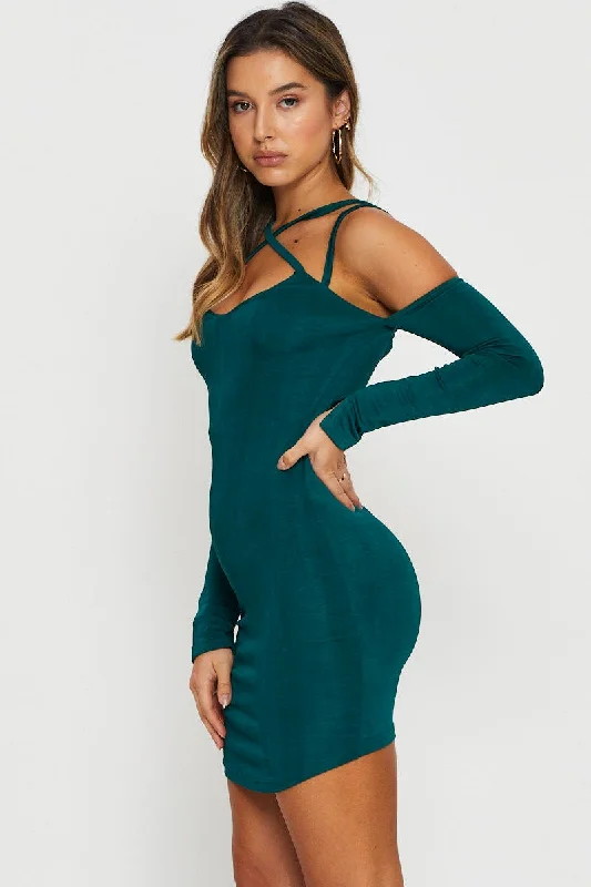 Green Bodycon Dress Long Sleeve Mini