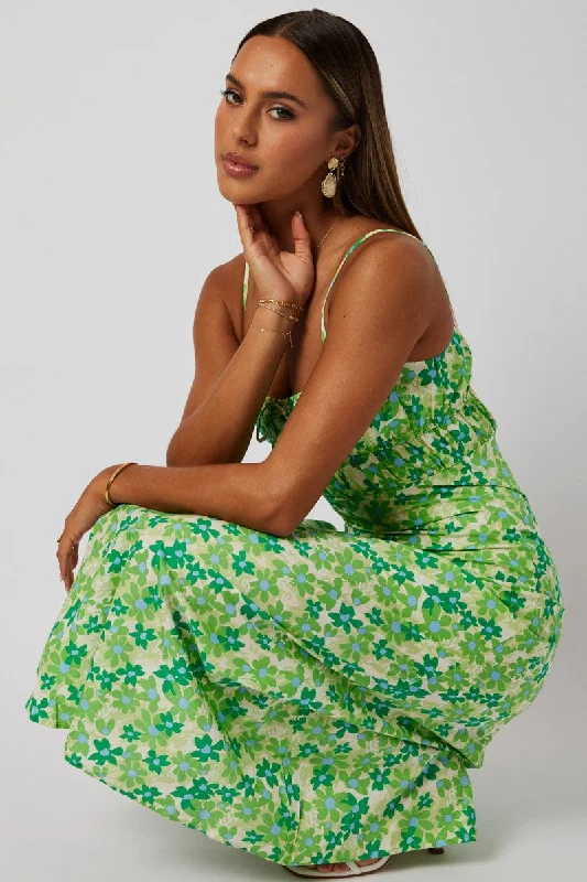 Green Ditsy Maxi Dress Strappy