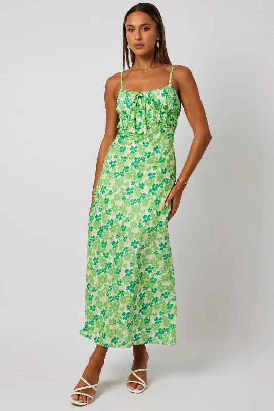 Green Ditsy Maxi Dress Strappy