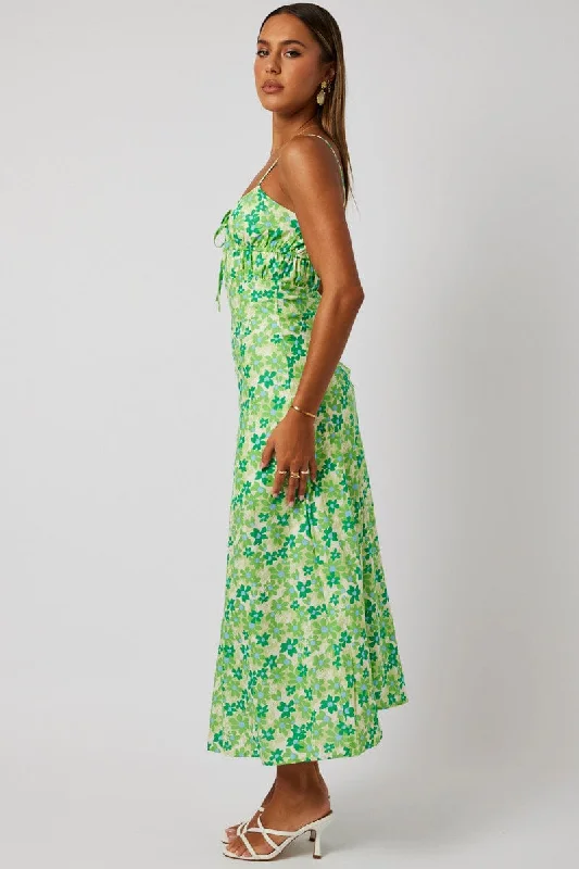 Green Ditsy Maxi Dress Strappy