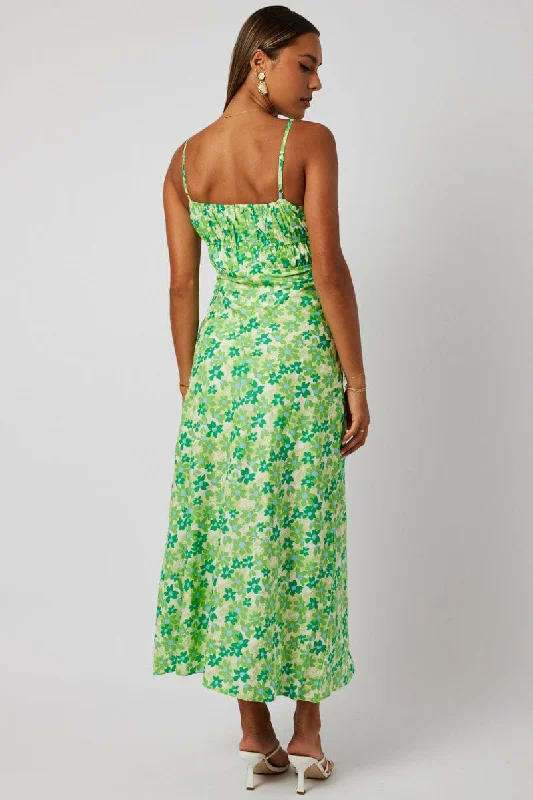 Green Ditsy Maxi Dress Strappy