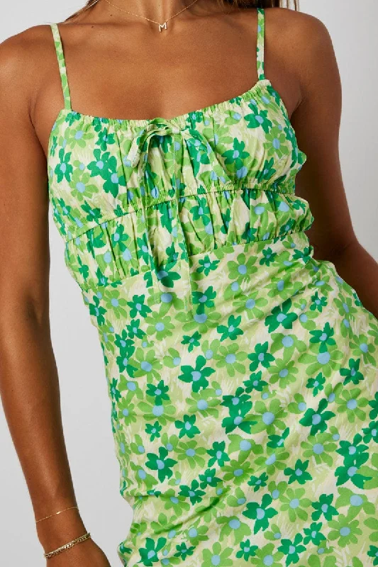 Green Ditsy Maxi Dress Strappy