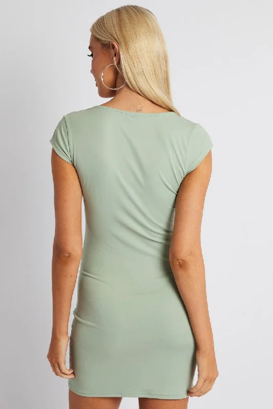 Green Dress Short Sleeve Square Neck Supersoft