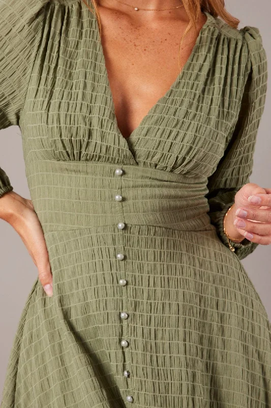 Green Fit And Flare Dress Long Sleeve