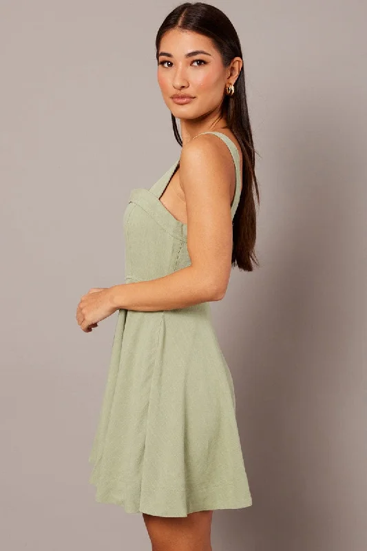 Green Fit And Flare Dress Mini