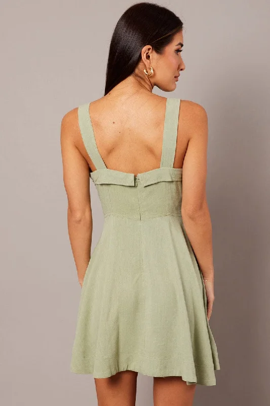 Green Fit And Flare Dress Mini