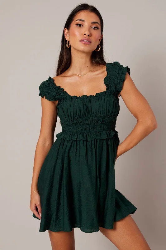 Green Fit And Flare Dress Sleeveless