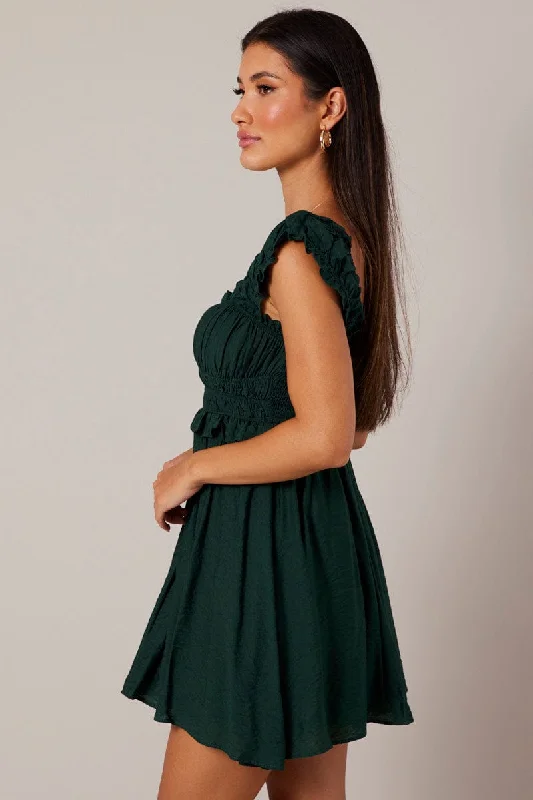 Green Fit And Flare Dress Sleeveless