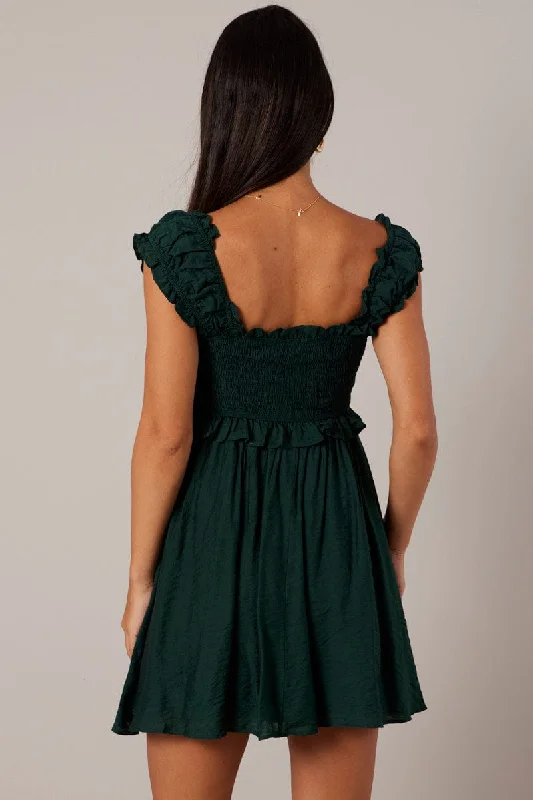 Green Fit And Flare Dress Sleeveless