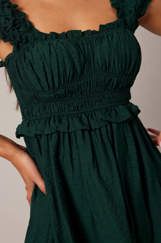 Green Fit And Flare Dress Sleeveless