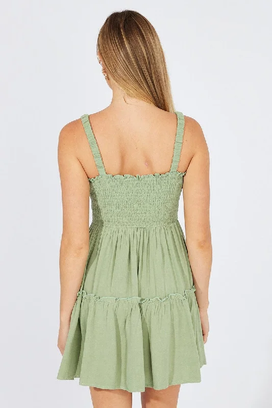 Green Fit And Flare Dress Sleeveless Mini