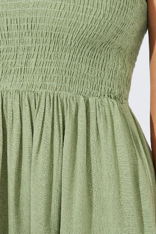 Green Fit And Flare Dress Sleeveless Mini