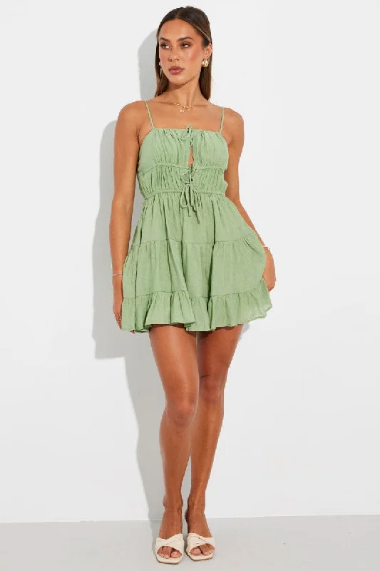 Green Fit And Flare Dress Strappy