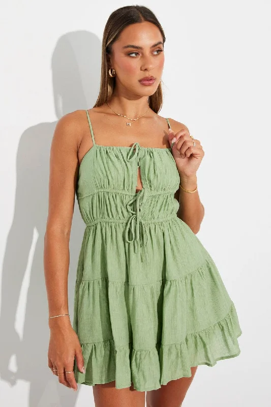 Green Fit And Flare Dress Strappy