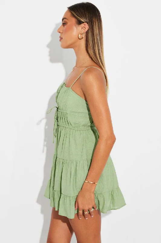 Green Fit And Flare Dress Strappy