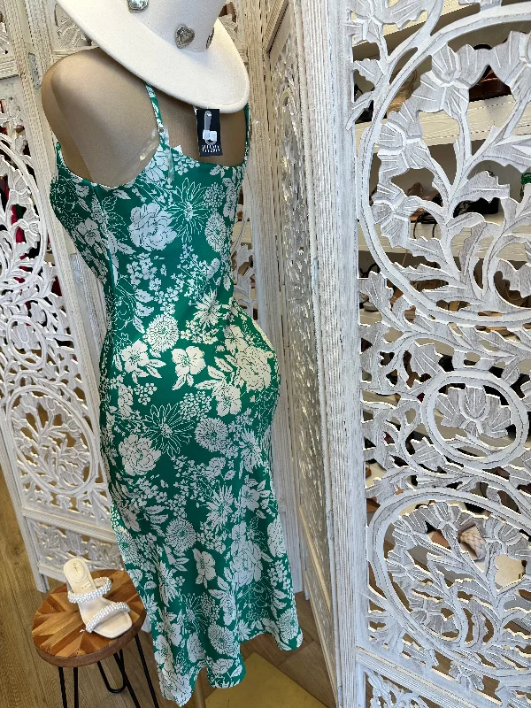 Green Flower Cowl Neck Midi Dress