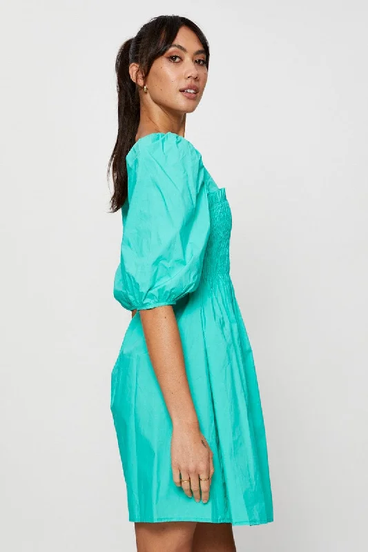 Green Mini Dress Short Sleeve Evening