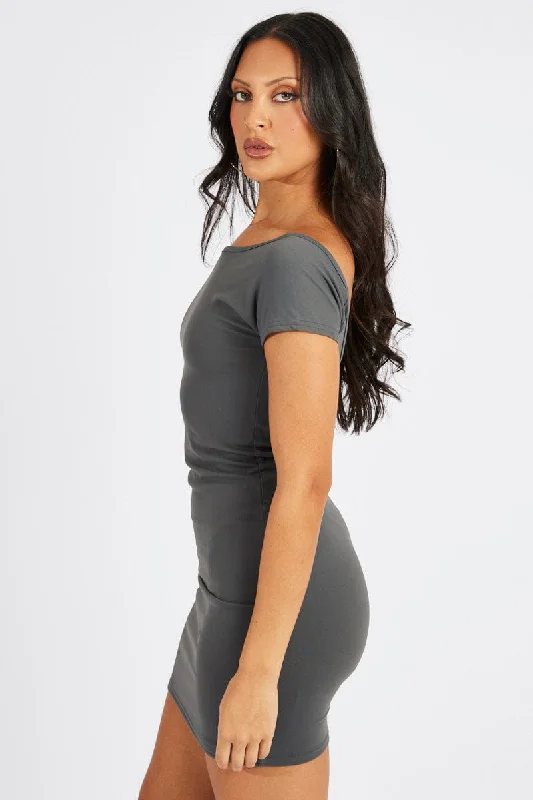 Grey Dress Short Sleeve Open Back Supersoft