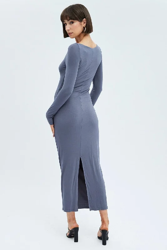 Grey Maxi Dress Long Sleeve Bodycon