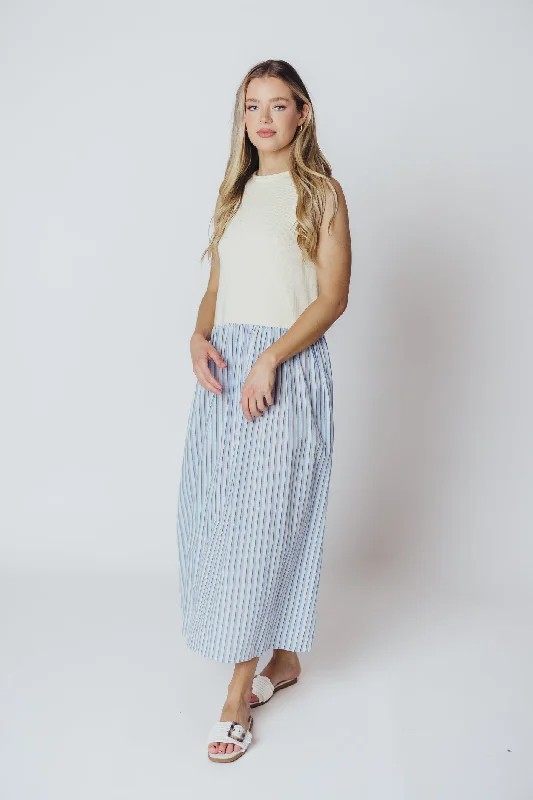 Hannah Combination Midi Dress in Ivory/Blue