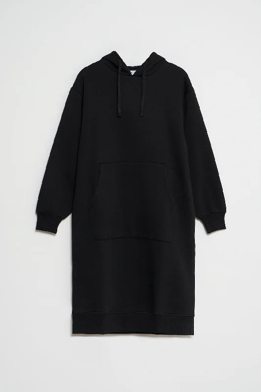 Hoodie Ribbed Hem Midi Dress