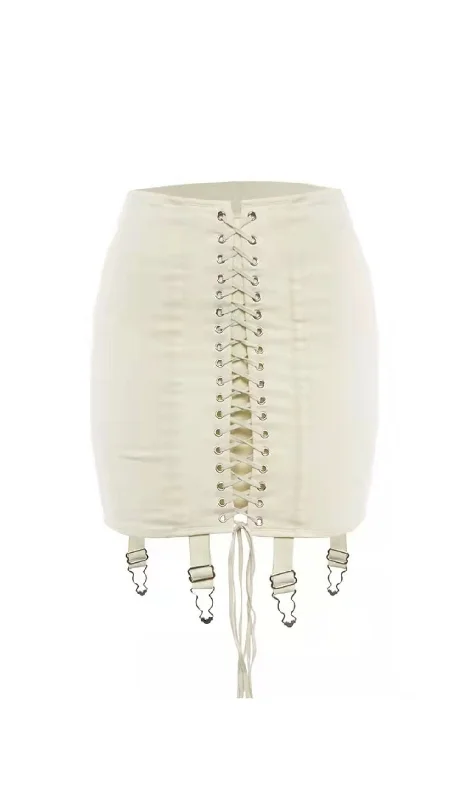 IVORY LACE UP MINI SKIRT