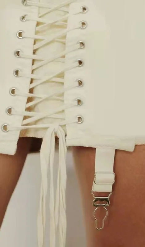 IVORY LACE UP MINI SKIRT