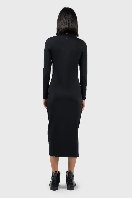 Jersey Long Sleeve Midi Dress with Slit