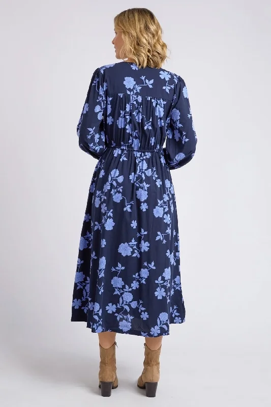 Kacey Navy Floral V Neck Midi Dress