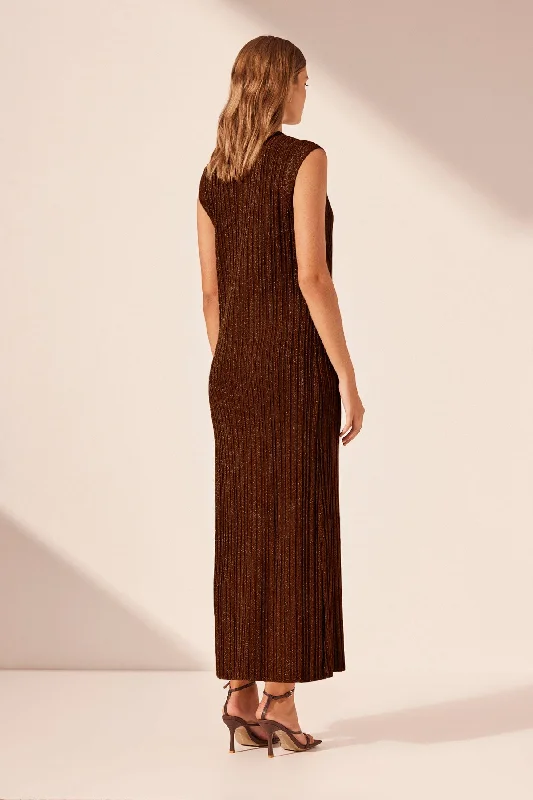 KAMARI SLEEVELESS TANK MIDI DRESS - BRANDY BROWN