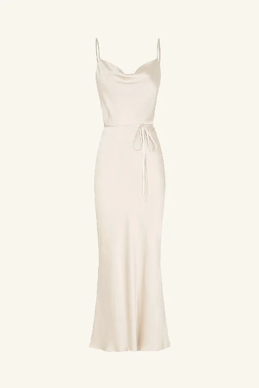 LA LUNE BIAS COWL MIDI DRESS - CREAM