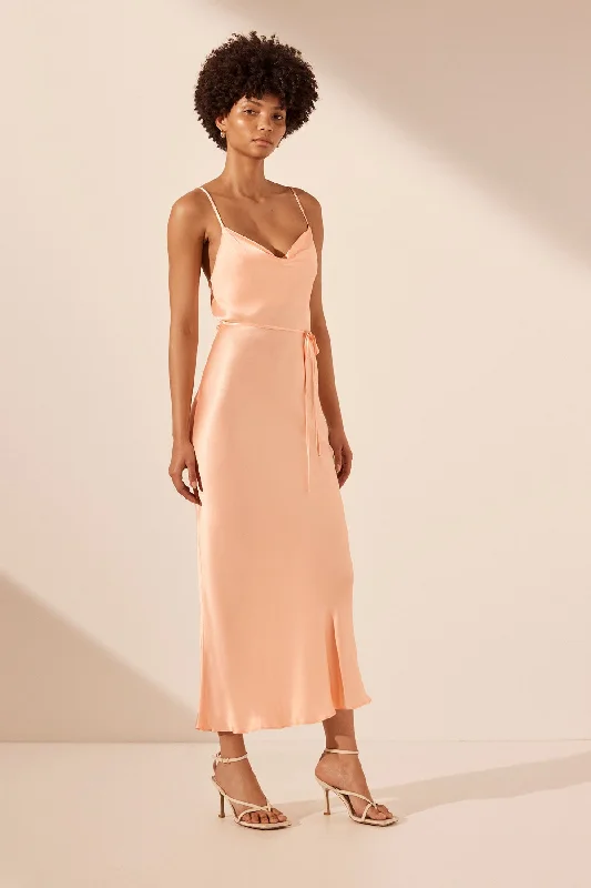 LA LUNE BIAS COWL MIDI DRESS - PEACH