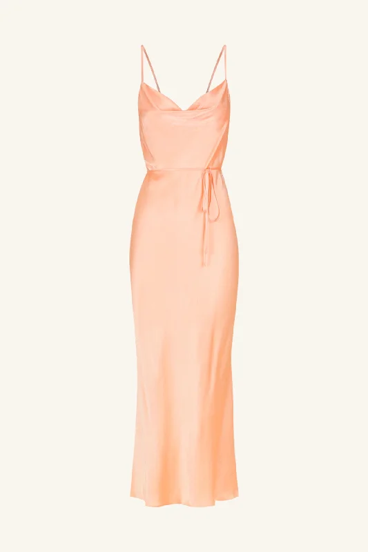 LA LUNE BIAS COWL MIDI DRESS - PEACH