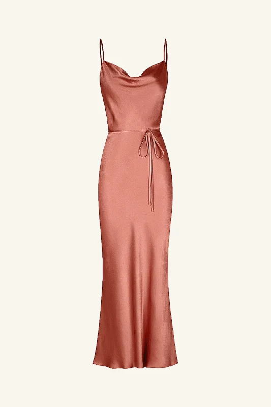 LA LUNE BIAS COWL MIDI DRESS - TERRACOTTA